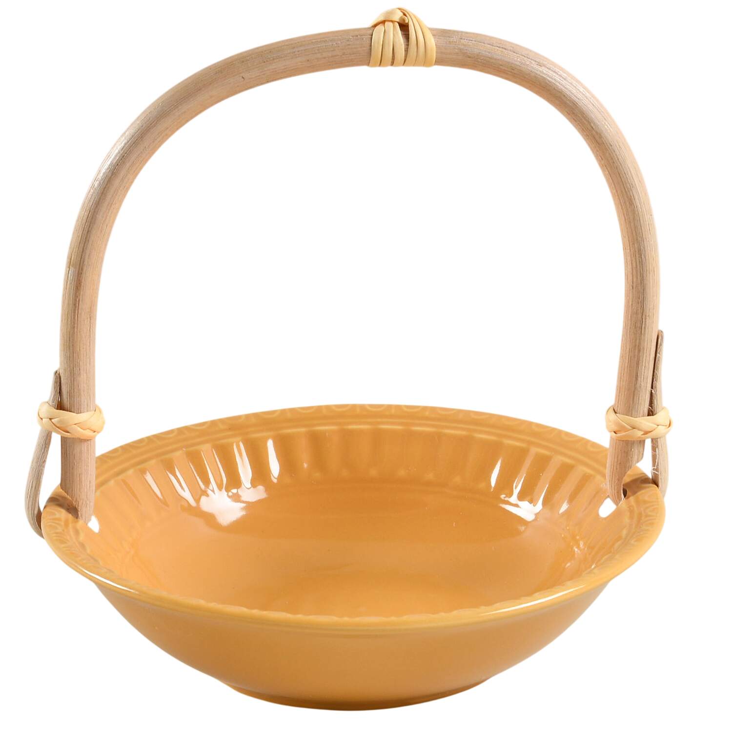 Italiana Dark Yellow 7''-7 1/4'' Basket W/Bamboo Handle HC by JCPenney-1