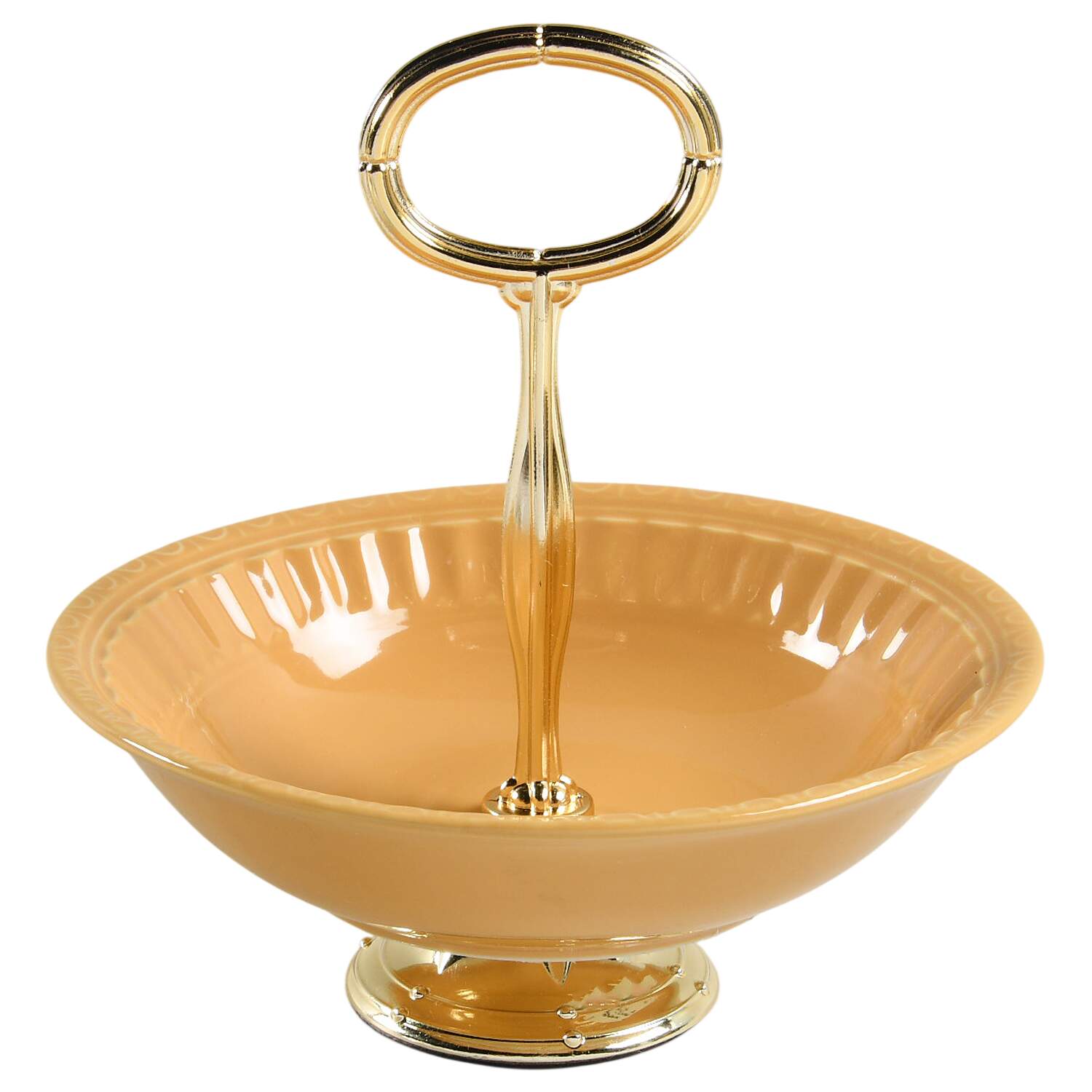 Italiana Dark Yellow 6"-7" Handled Footed Nut Dish HC by JCPenney-1