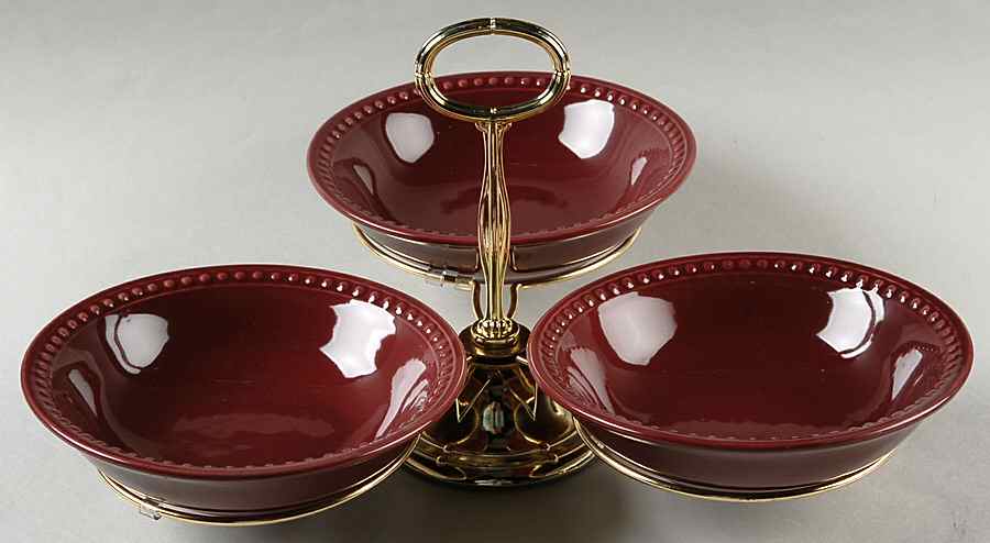 Pearl Merlot 7" x 12" 3-Part Relish & Metal Stand (CERC) HC by JCPenney-1