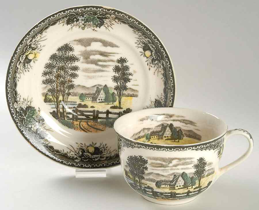 Spring Valley Flat Cup & Saucer Set by Japan-1