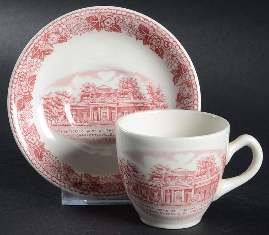 Monticello Pink Flat Demitasse Cup & Saucer Set by Jonroth Studios-1