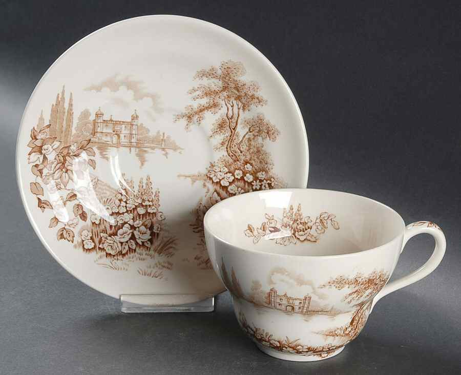 Castle on the Lake Brown Oversized Cup & Saucer Set by Johnson Brothers-1