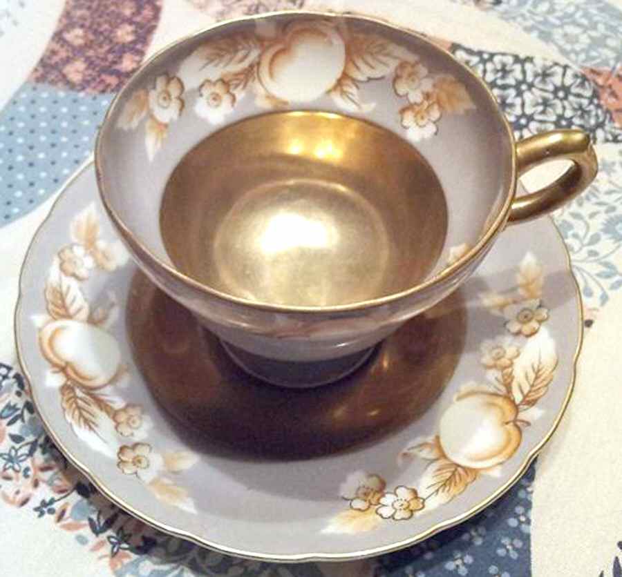 American Beauty (Gray Band) Footed Cup & Saucer Set by Lefton-1