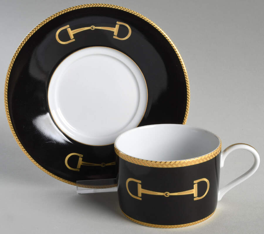 Black Cheval Flat Cup & Saucer Set by Julie Wear Designs-1