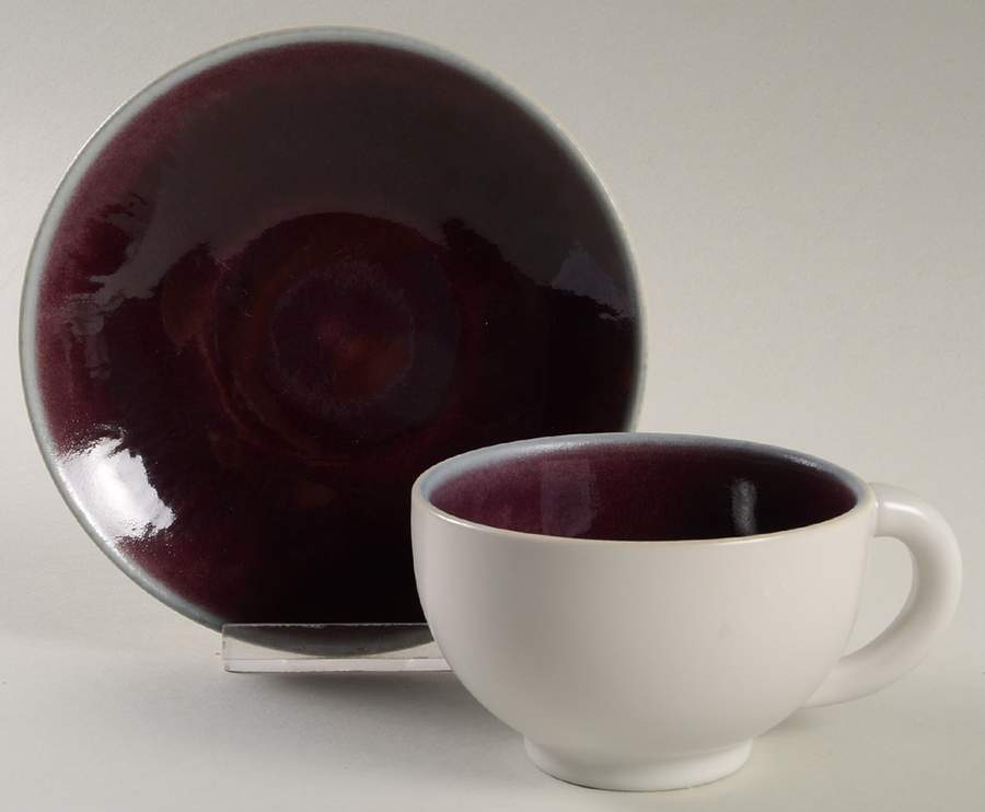 Tourron Eggplant and White Flat Cup & Saucer Set by Jars-France-1