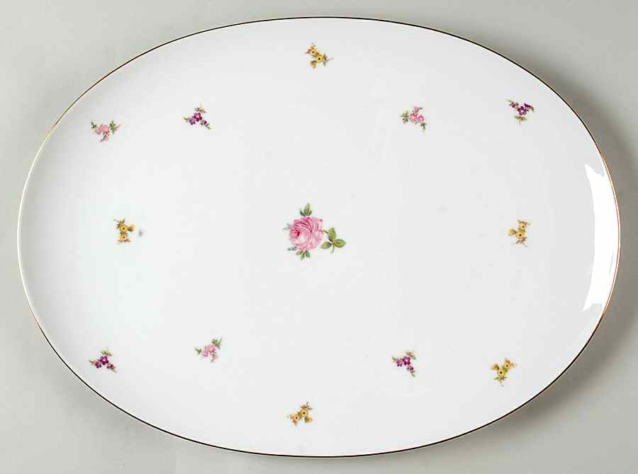 Rose Chintz (Platinum Trim) 15" Oval Serving Platter by Johann Haviland-1