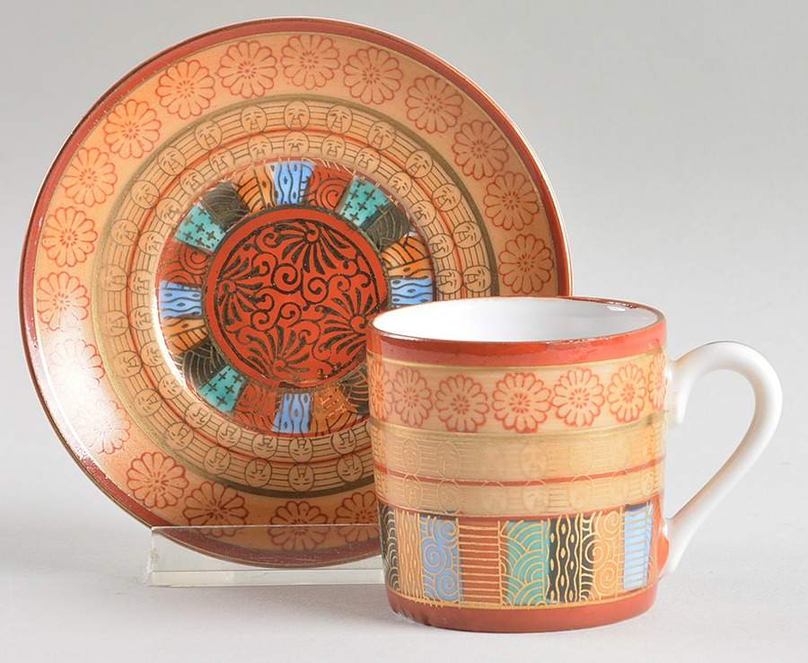 Thousand Faces Red Band Flat Demitasse Cup & Saucer Set by Shimizu Rokunosuko-1