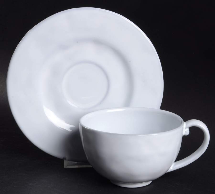 Quotidien White Truffle Flat Cup & Saucer Set by Juliska Ceramics-1