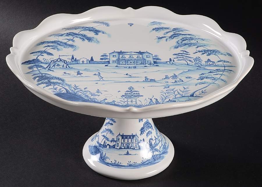 Country Estate Delft Blue 12" Diameter Pedestal Cake Stand by Juliska Ceramics-1
