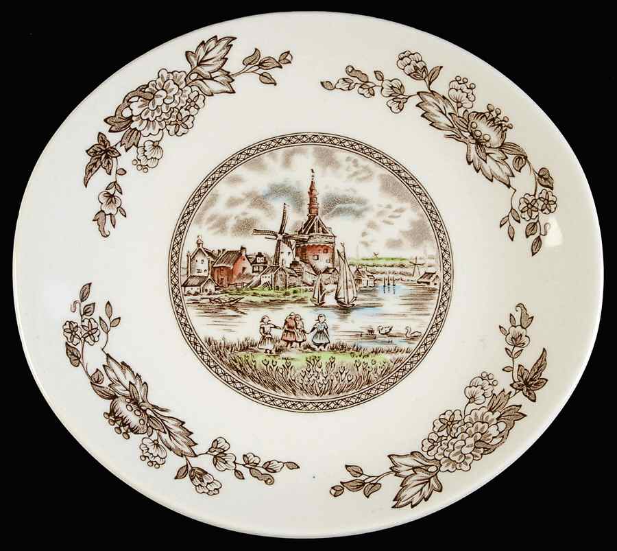 Tulip Time Brown Multicolor (Oval, Cream Bkgd) Dessert/Pie Plate by Johnson Brothers-1
