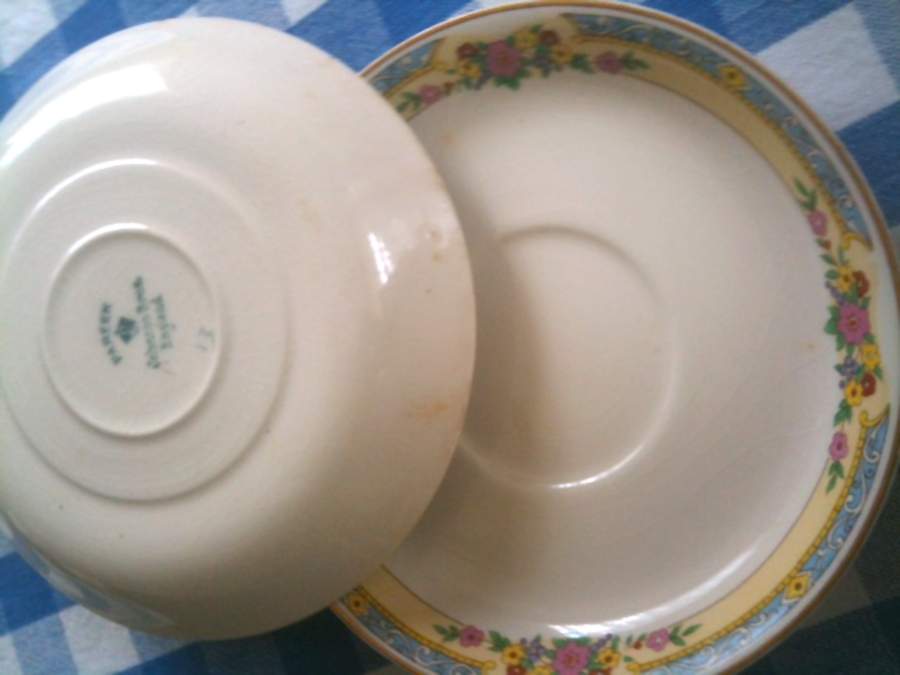 Cambridge (Smooth, Yellow and Blue Band) Saucer by Johnson Brothers-1