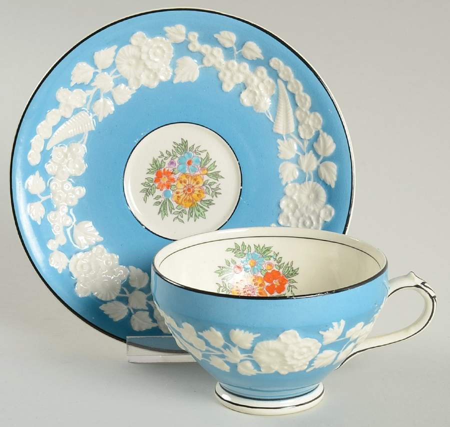 Rhapsody Blue Footed Cup & Saucer Set by George Jones & Sons-1