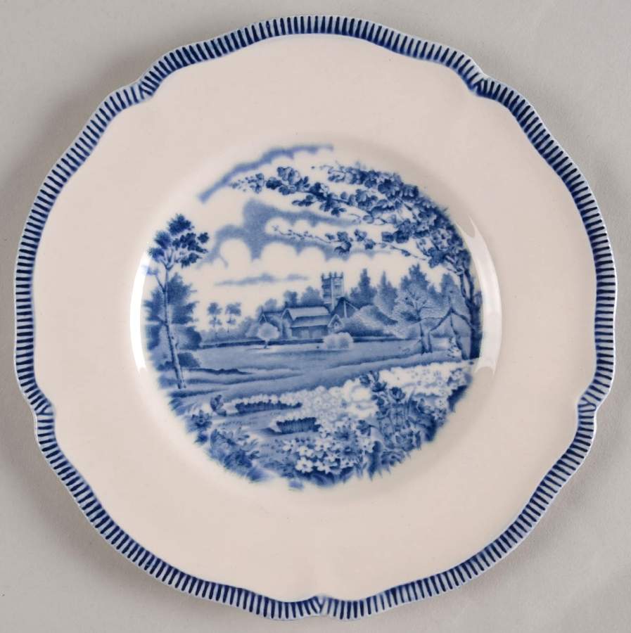 English Gardens Blue (Blue Band) Dessert/Pie Plate by Johnson Brothers-1