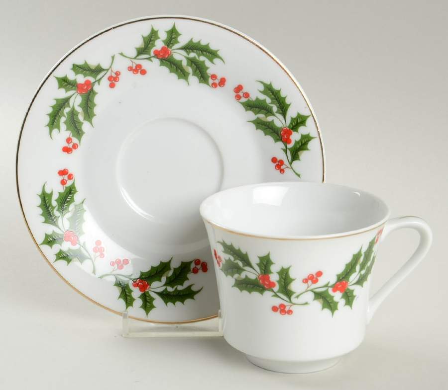 Holly Flat Cup & Saucer Set by Japan-1