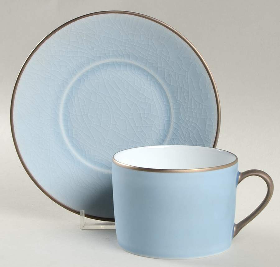 Blue Crackle Flat Cup & Saucer Set by Jaune de Chrome-1