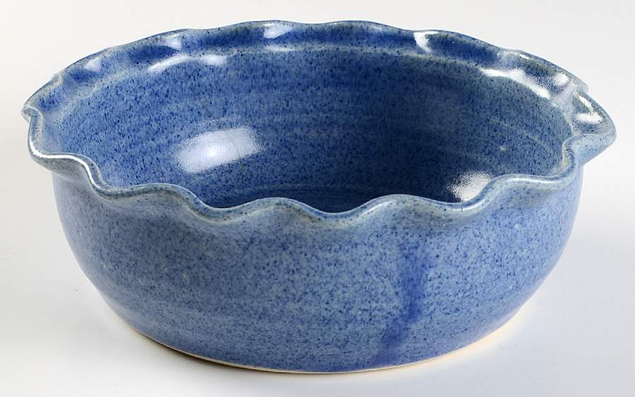 Blue Spongeware 8" Round Vegetable Bowl by John Garrou Pottery-1