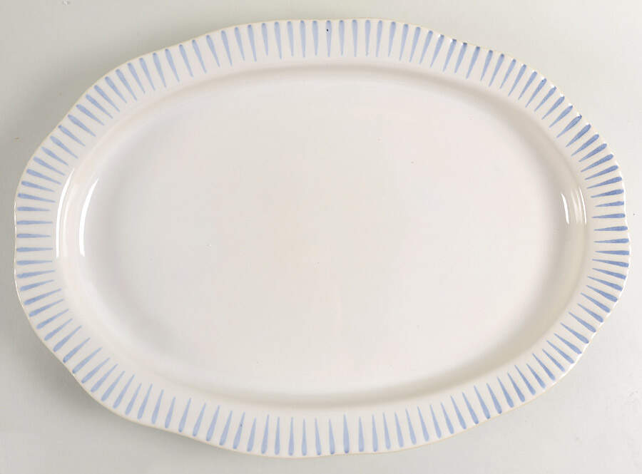 Sitio Stripe Indigo 17" Oval Serving Platter by Juliska Ceramics-1