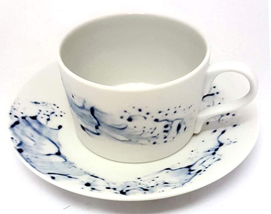 Blue Impression Flat Cup & Saucer Set by Jaune de Chrome-1