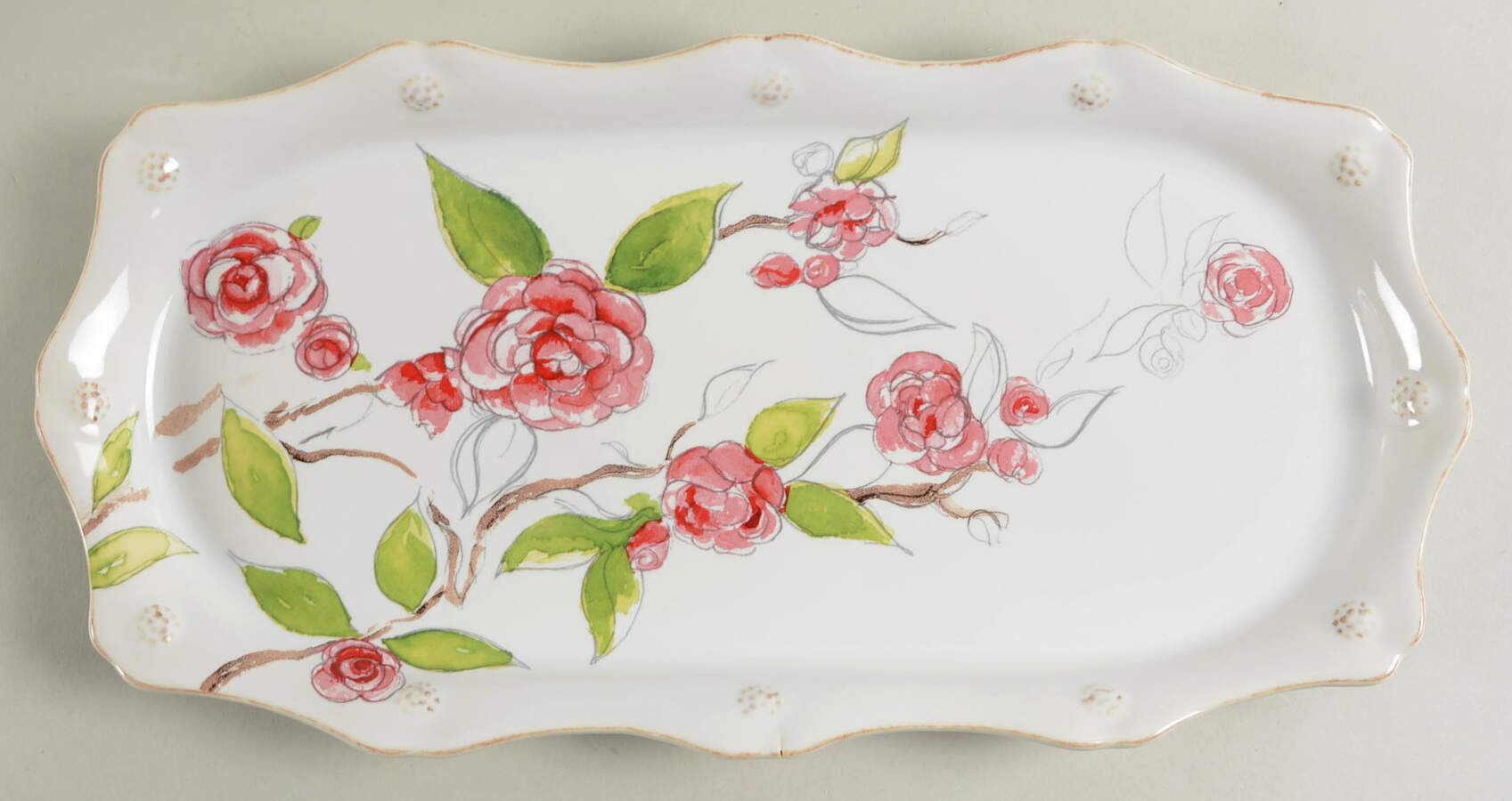 Berry and Thread Floral Sketch 14" Rectangular Tray by Juliska Ceramics-1