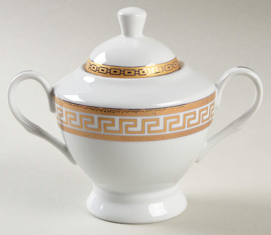 Greek Key Gold Sugar Bowl & Lid by Joseph Sedgh Tablewr-1