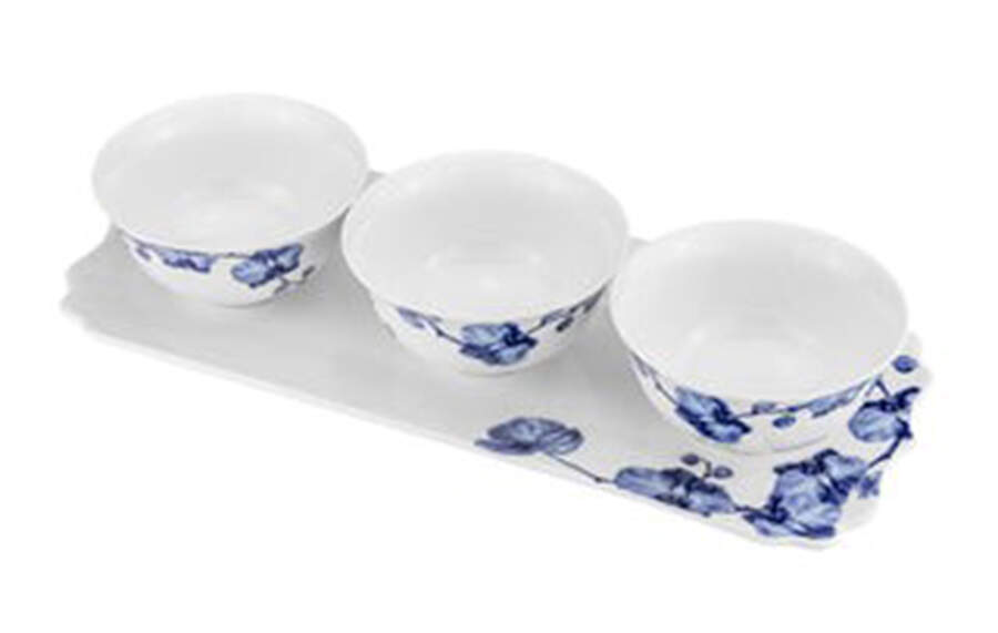 Blue Garden Dip Bowl Set-3 Bowls w/Tray by Joseph Sedgh Tablewr-1