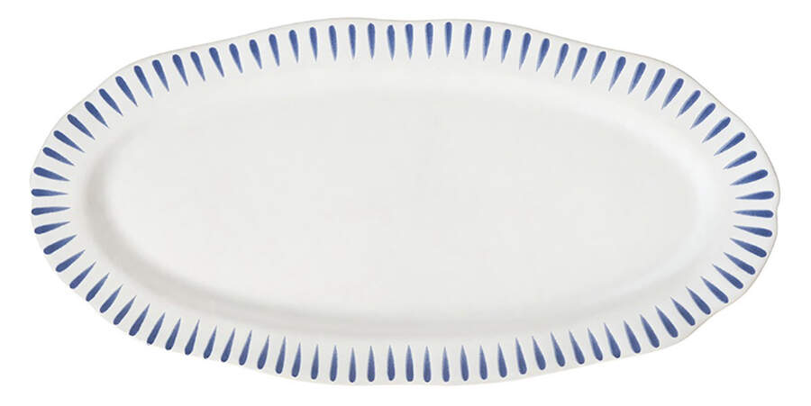 Sitio Stripe Delft Blue 15" Oval Tray by Juliska Ceramics-1