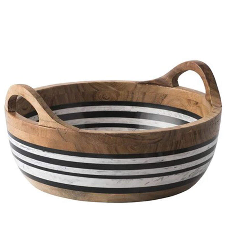 Stonewood Stripe 11" Round Wood Serving Bowl by Juliska Ceramics-1