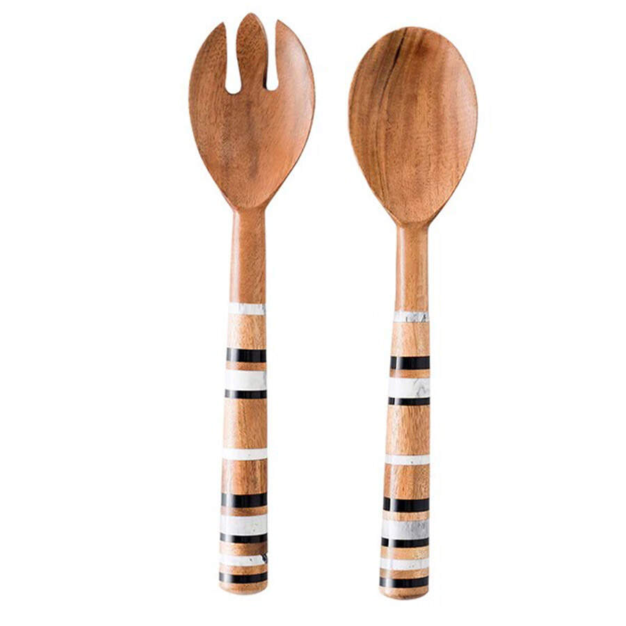 Stonewood Stripe 2 Pc Wood Salad Serving Set by Juliska Ceramics-1
