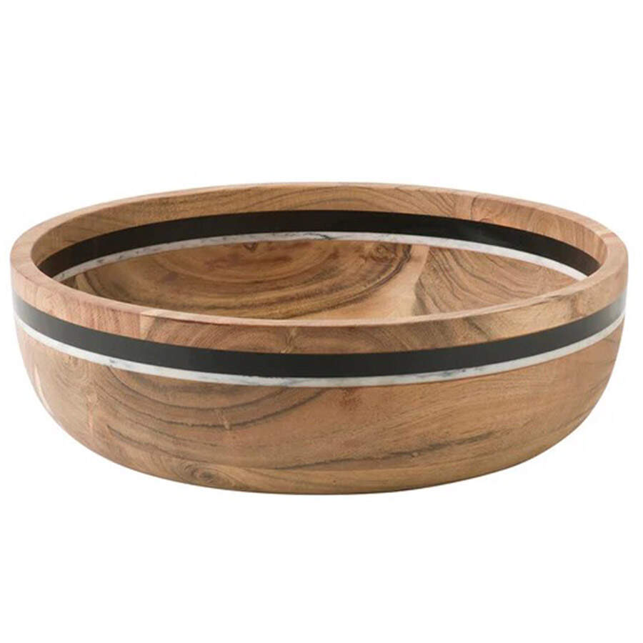 Stonewood Stripe 12" Wood Salad Serving Bowl by Juliska Ceramics-1