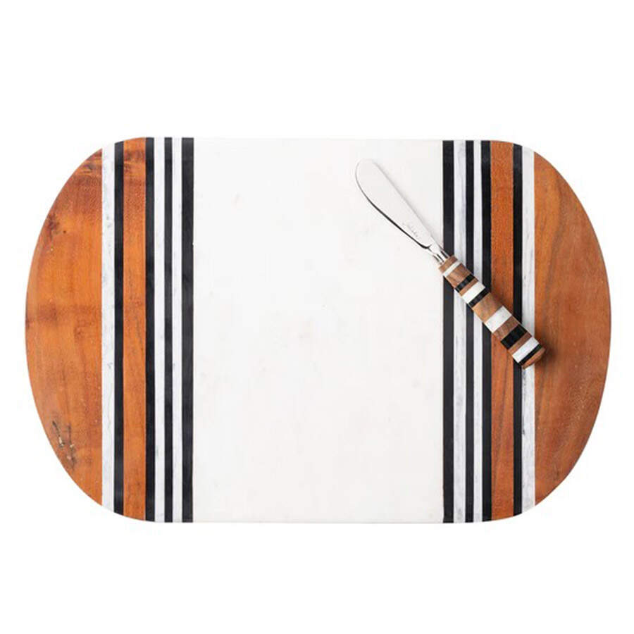 Stonewood Stripe Marble & Wood Cheeseboard & Knife by Juliska Ceramics-1