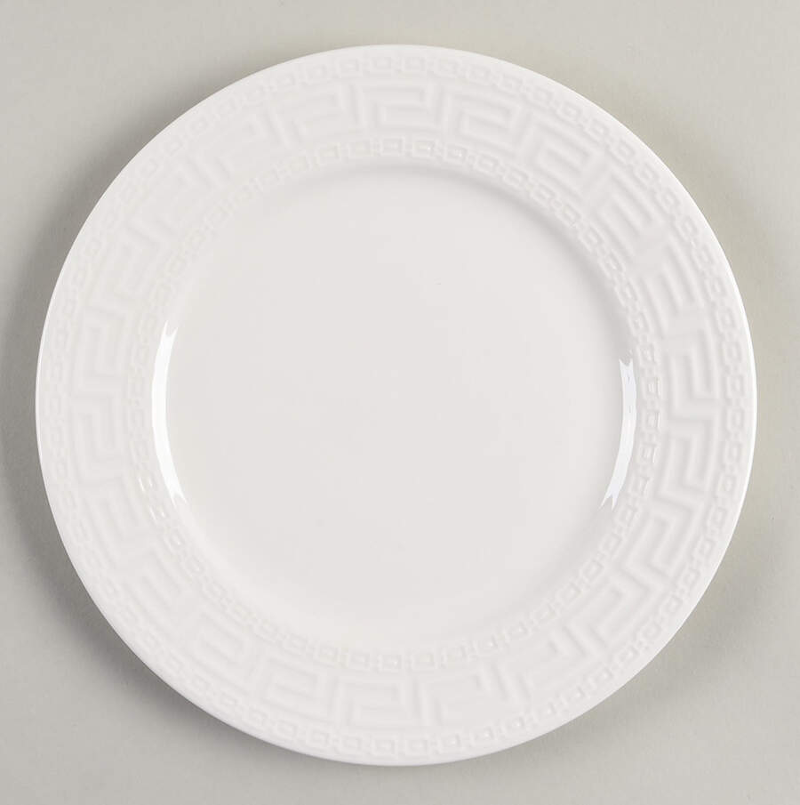 White Greek Key Salad Plate by Joseph Sedgh Tablewr-1