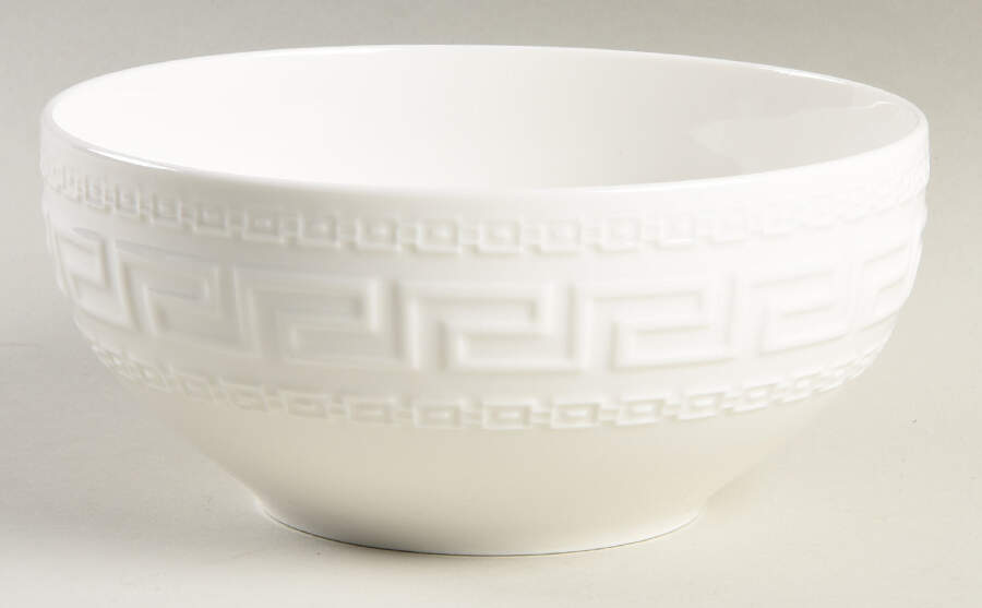 White Greek Key Coupe Cereal Bowl by Joseph Sedgh Tablewr-1