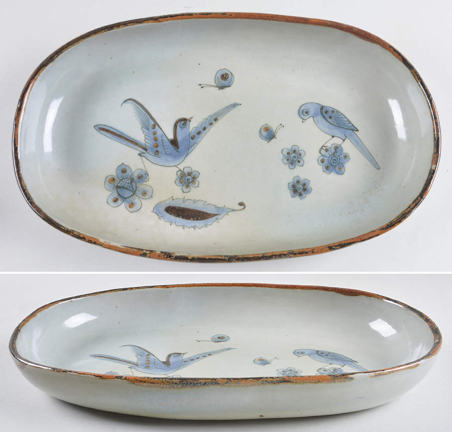 El Palomar Blue 14" Deep Oval Serving Platter by Ken Edwards Pottery-1