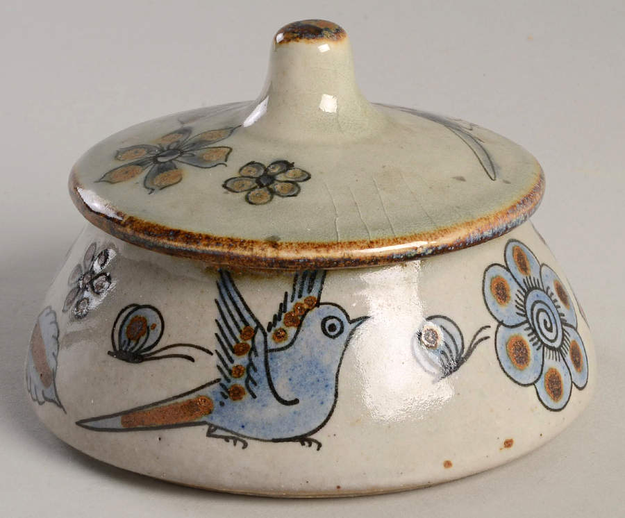 El Palomar Blue Sugar Bowl & Lid by Ken Edwards Pottery-1