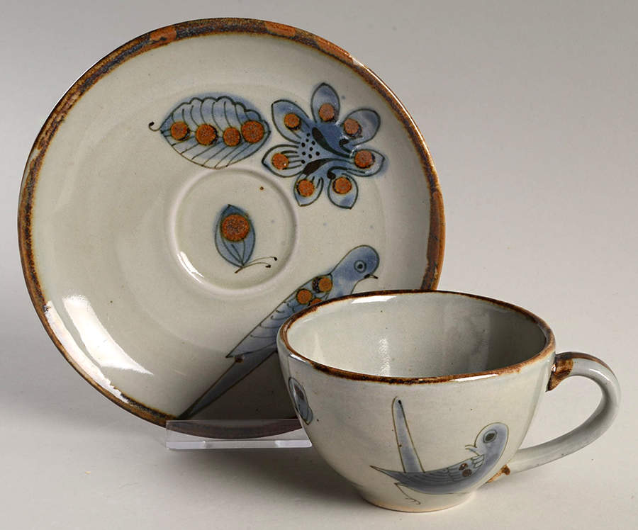 El Palomar Blue Flat Cup & Saucer Set by Ken Edwards Pottery-1