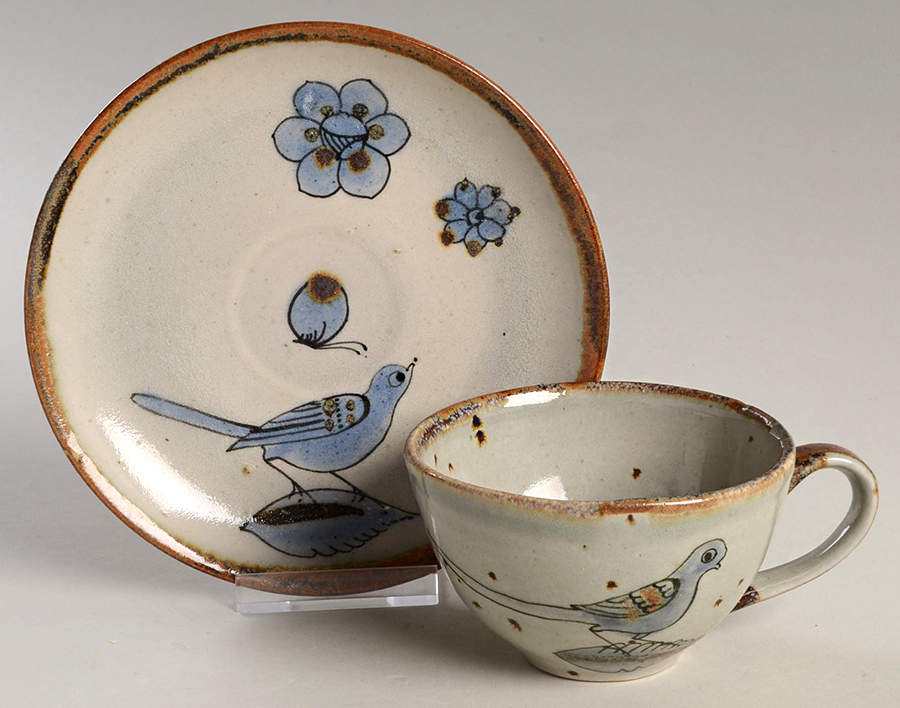 El Palomar Blue Flat Cup & Saucer Set by Ken Edwards Pottery-1