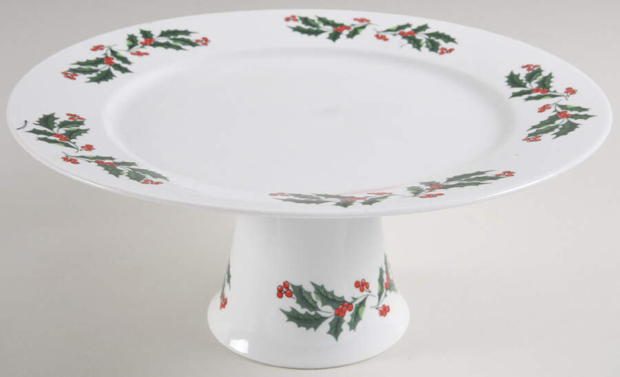 Christmas Holly (Smooth Edge) 10" Diameter Pedestal Cake Stand by Kashima-1