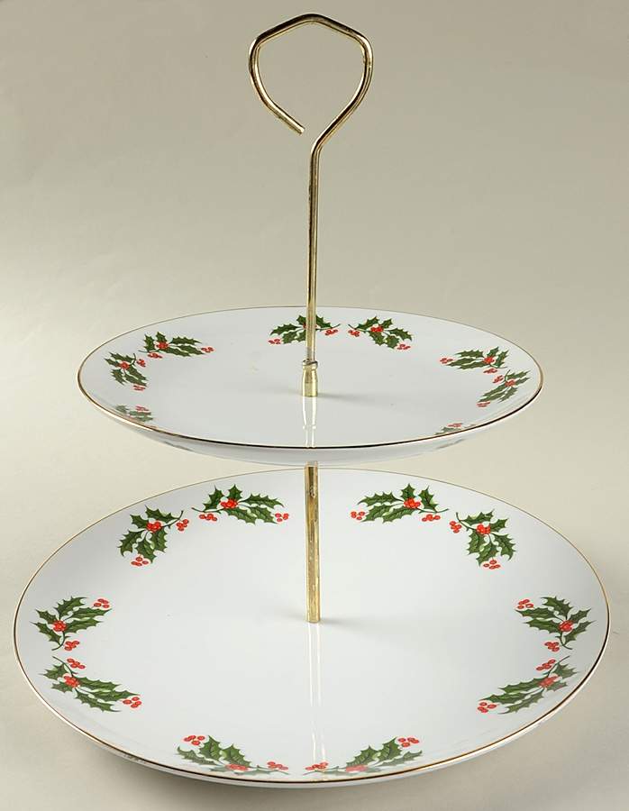 Christmas Holly (Smooth Edge) 2 Tiered Serving Tray (Dinner & Salad Plate) by Kashima-1