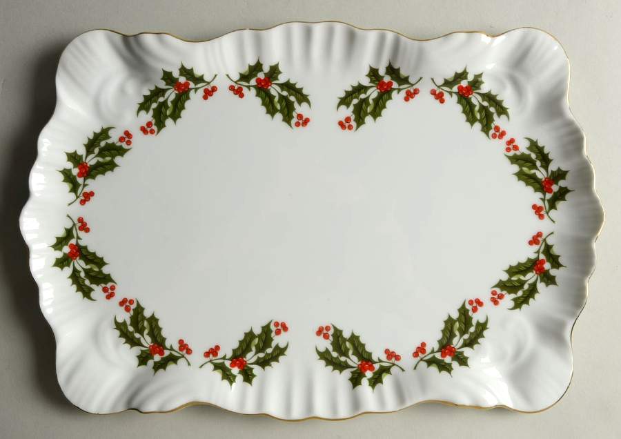 Christmas Holly (Smooth Edge) 12" Rectangular Serving Platter by Kashima-1
