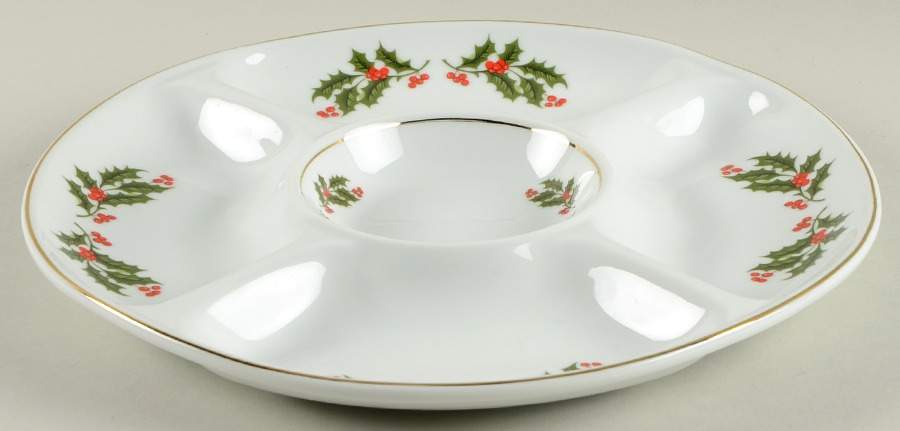 Christmas Holly (Smooth Edge) 5-Part Relish by Kashima-1
