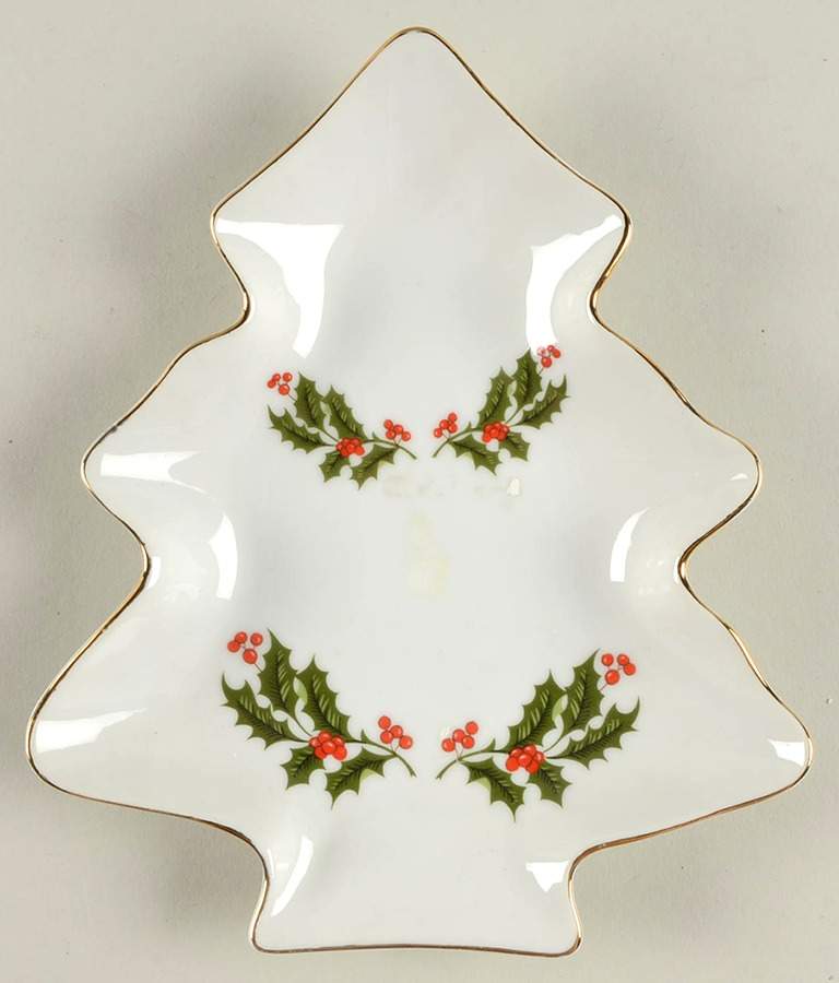 Christmas Holly (Smooth Edge) 1 Part Small Tree Shaped Dish by Kashima-1