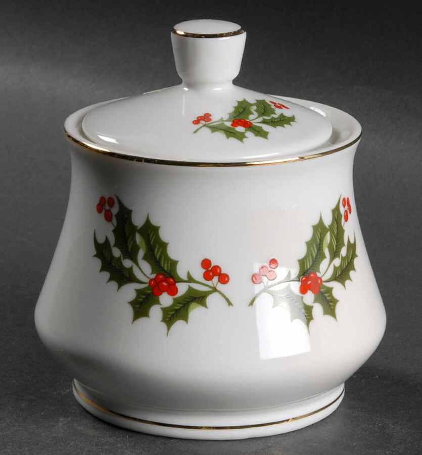 Christmas Holly (Smooth Edge) Sugar Bowl & Lid by Kashima-1