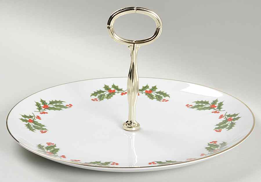 Christmas Holly (Smooth Edge) Round Serving Plate with Handle (DP) by Kashima-1