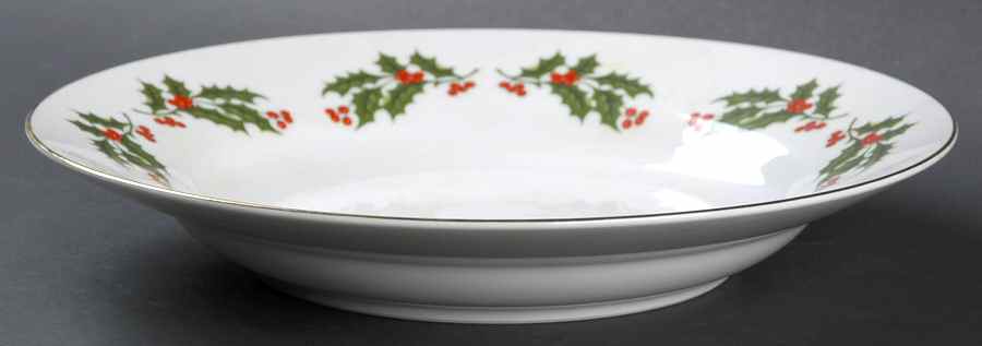 Christmas Holly (Smooth Edge) Large Rim Soup Bowl by Kashima-1