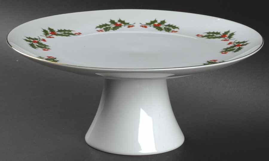 Christmas Holly (Smooth Edge) 10" Diameter Pedestal Cake Stand by Kashima-1