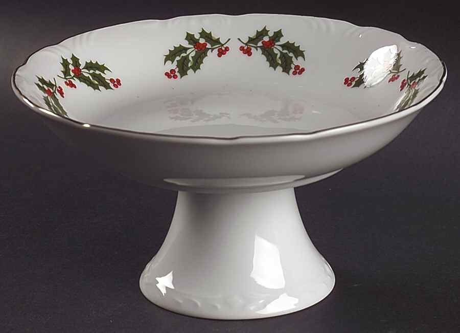 Christmas Holly (Smooth Edge) Round Compote (Height X Width) by Kashima-1