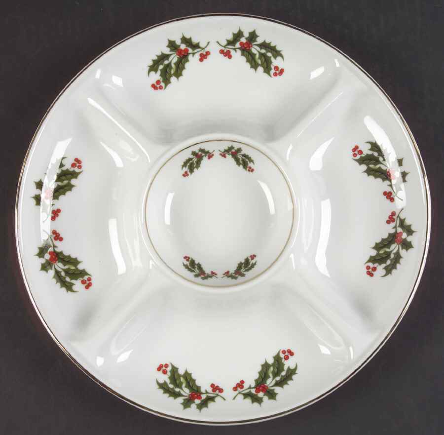 Christmas Holly (Smooth Edge) 5-Part Relish by Kashima-1