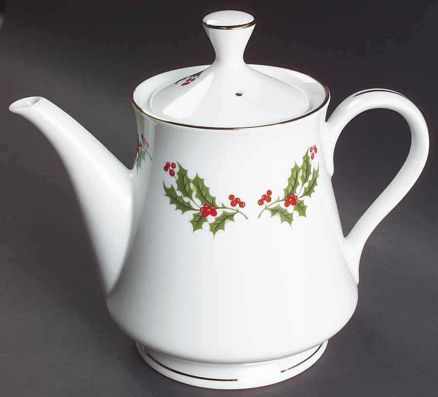 Christmas Holly (Smooth Edge) Tea/Coffee Pot & Lid by Kashima-1