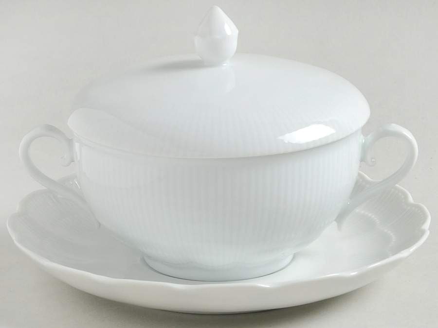 Romantica All White Cream Soup Bowl & Saucer Set with Lid by Kaiser-1