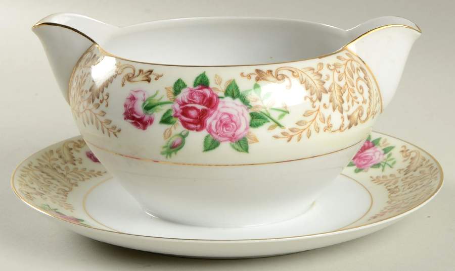 May Rose Gravy Boat with Attached Underplate by Kent (Japan)-1